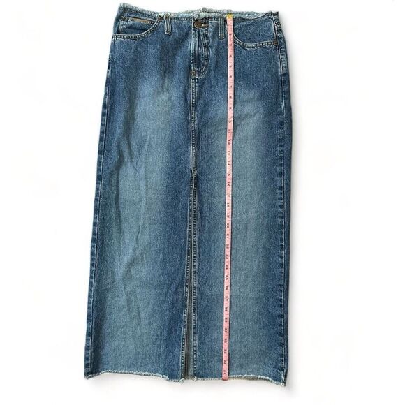 Lei 90s y2k Distressed Denim Slit Maxi Pencil Skirt Cut Off Hem | Size Juniors 5 - Picture 4 of 9